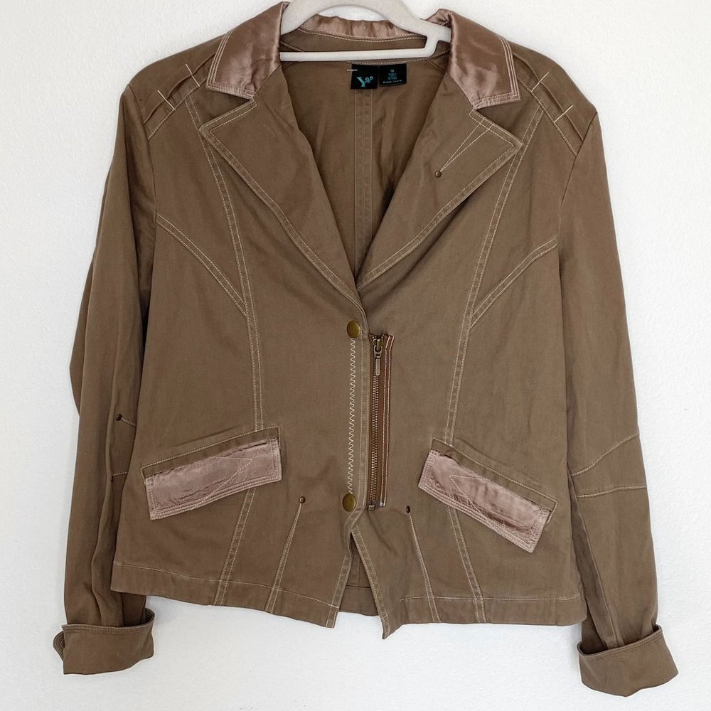 NEW Y Brown Moto Blazer w/Satin Accents